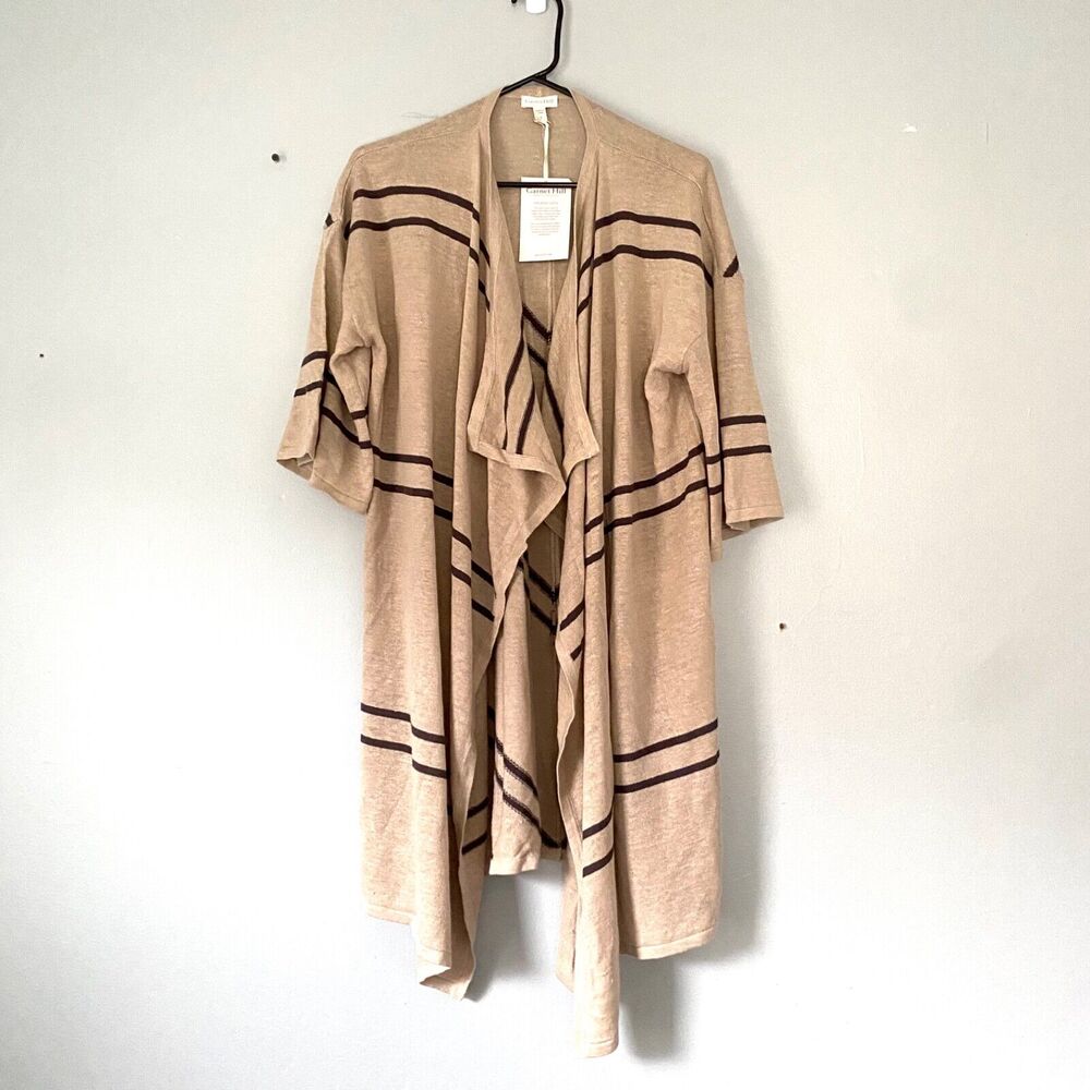 Garnet Hill Cardigan Size Small Beige Duster Long Sweater Organic Linen Open